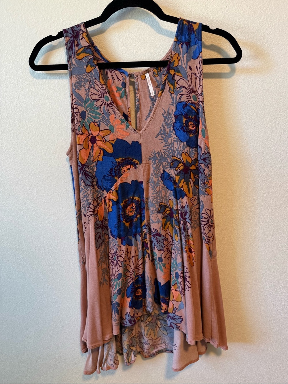 Free People Mauve Pink Tunic with Blue & Orange Floral Print